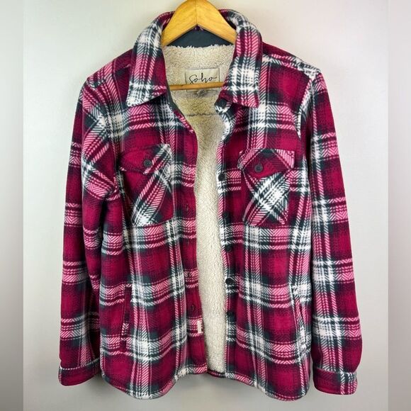 Soho Threads Plush Shirt Jacket Womens Plaid - Picture 9 of 9